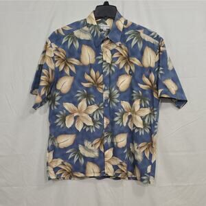 Pierre Cardin Men's XL Blue Floral Hawaiian Short Sleeve Cotton Pockets